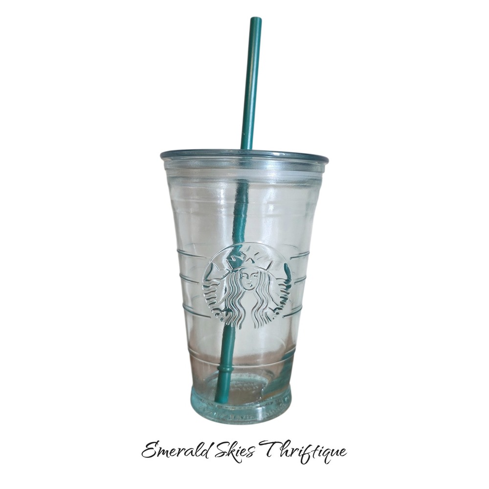 Starbucks Made In Spain recycled Glass 16 Oz Tumbler Cold Cup w/ Lid free ship